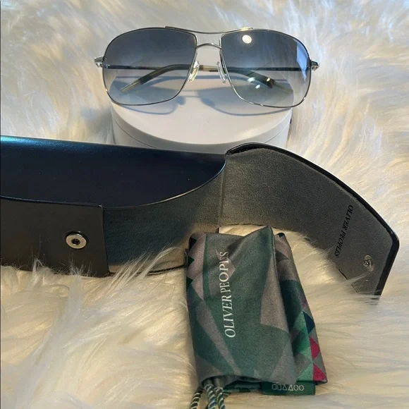 Oliver Peoples Silver and Blue Aviator Sunglasses - Picture 3 of 14